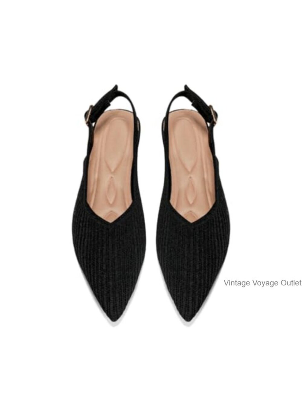 Women's Pointed Toe Knit Ballet Flats with Adjustable Ankle Strap